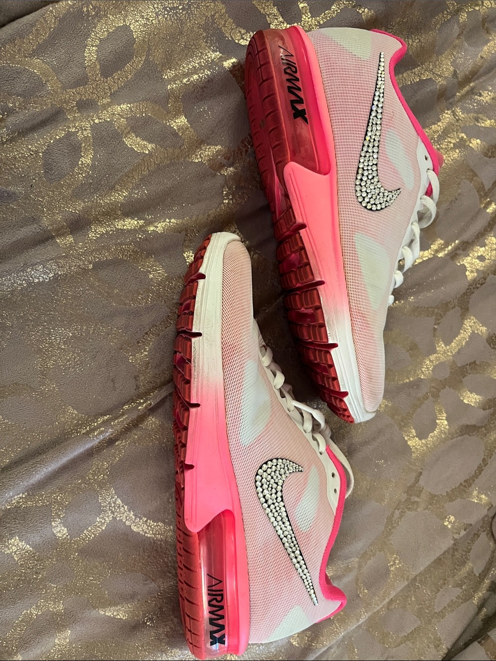 Nike Women's Pink Gradient Air Max Sneakers with Crystal Swoosh